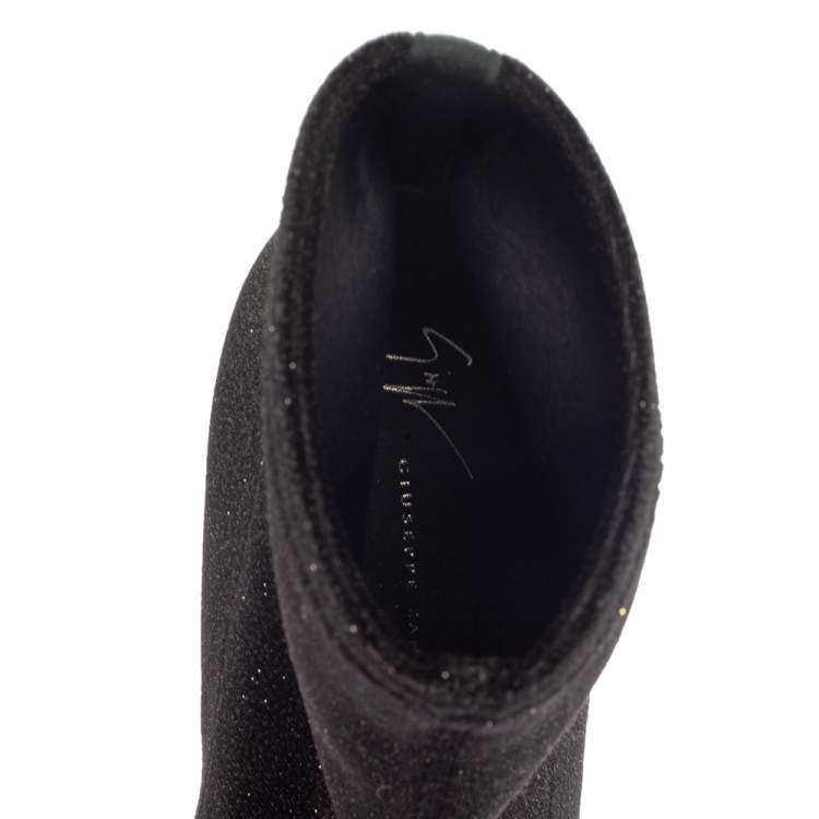 Pre Owned Giuseppe Zanotti Black Glitter Velvet Celeste Ankle Booties Size 41
