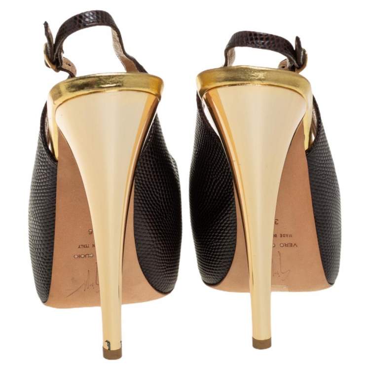 Pre Owned Giuseppe Zanotti Brown Leather Platform Peep Toe Slingback Sandals Size 36