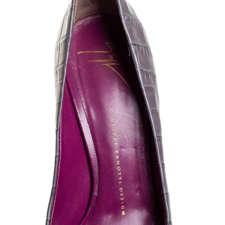 Pre Owned Giuseppe Zanotti Grey Croc Embossed Peep Toe Platform Pumps Size 40