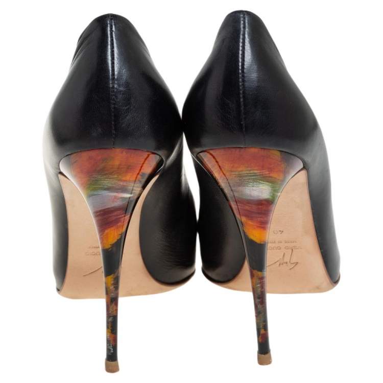 Pre Owned Giuseppe Zanotti Black Leather Peep Toe Pumps Size 40