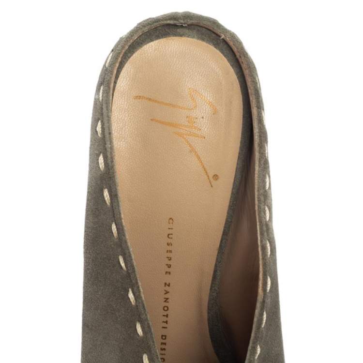 Pre Owned Giuseppe Zanotti Grey Suede Espadrille Wedge Peep Toe Mules Size 39.5