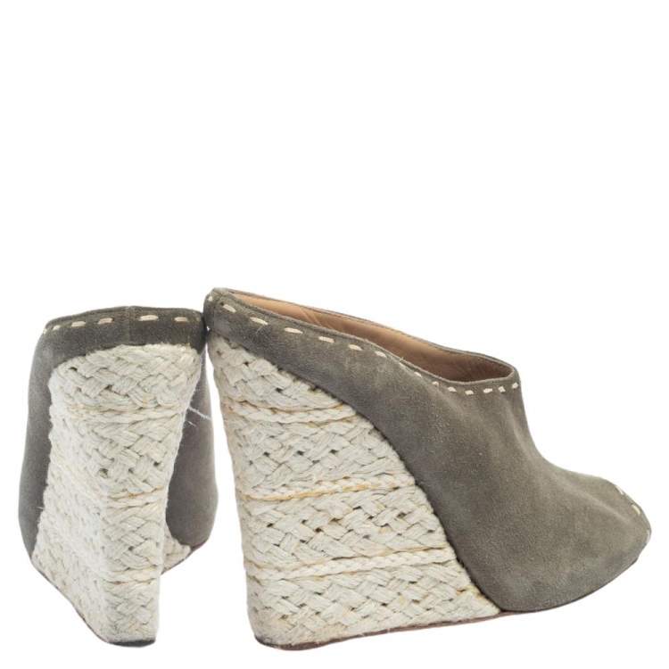 Pre Owned Giuseppe Zanotti Grey Suede Espadrille Wedge Peep Toe Mules Size 39.5