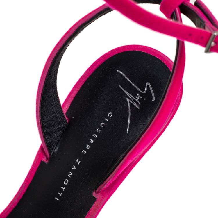 Pre Owned Giuseppe Zanotti Pink Suede Square Toe Miss Unfinished Sandals Size 38