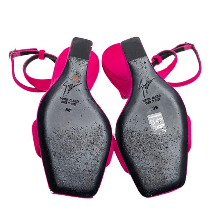 Pre Owned Giuseppe Zanotti Pink Suede Square Toe Miss Unfinished Sandals Size 38