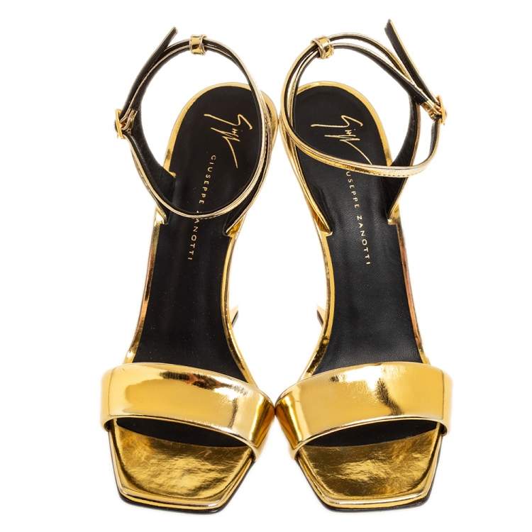 Pre Owned Giuseppe Zanotti Gold Leather  Picard Ankle Strap Sandals Size 38