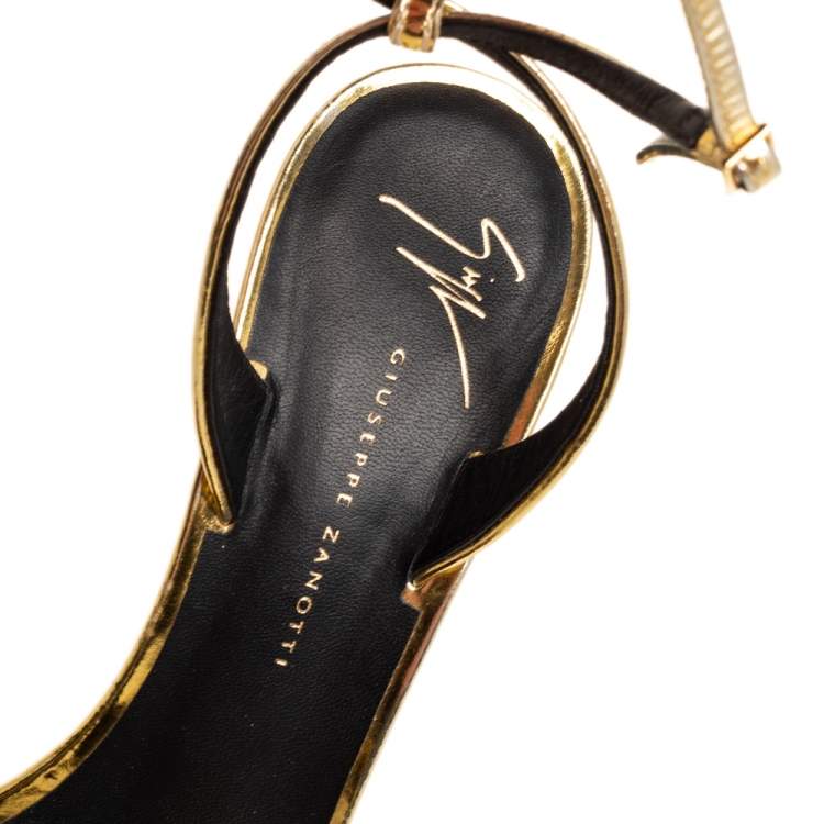 Pre Owned Giuseppe Zanotti Gold Leather  Picard Ankle Strap Sandals Size 38