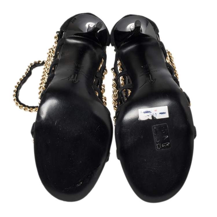 Pre Owned Giuseppe Zanotti Black Suede Chain Gladiator Sandals Size 38.5