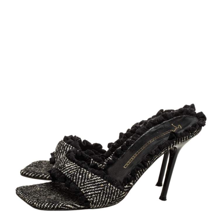 Pre Owned Giuseppe Zanotti Black Vintage Fabric Square Toe Sandals Size 37