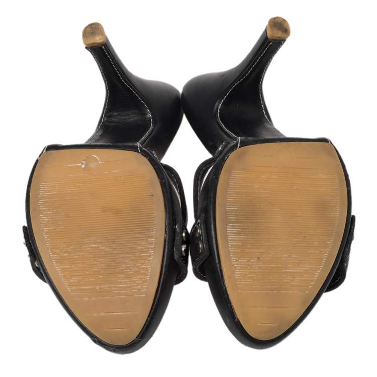 Pre Owned Giuseppe Zanotti Black Leather Strappy Slide Sandals Size 37