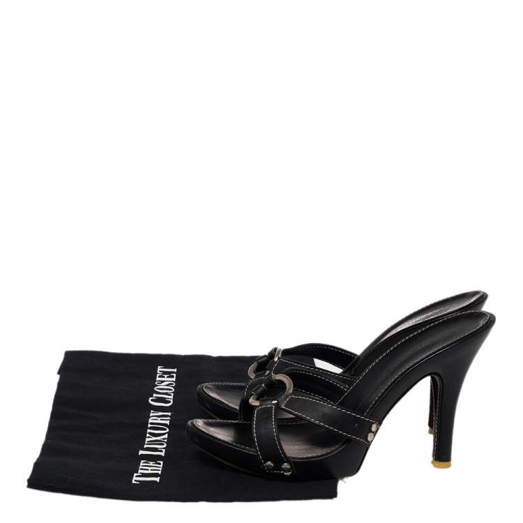 Pre Owned Giuseppe Zanotti Black Leather Strappy Slide Sandals Size 37