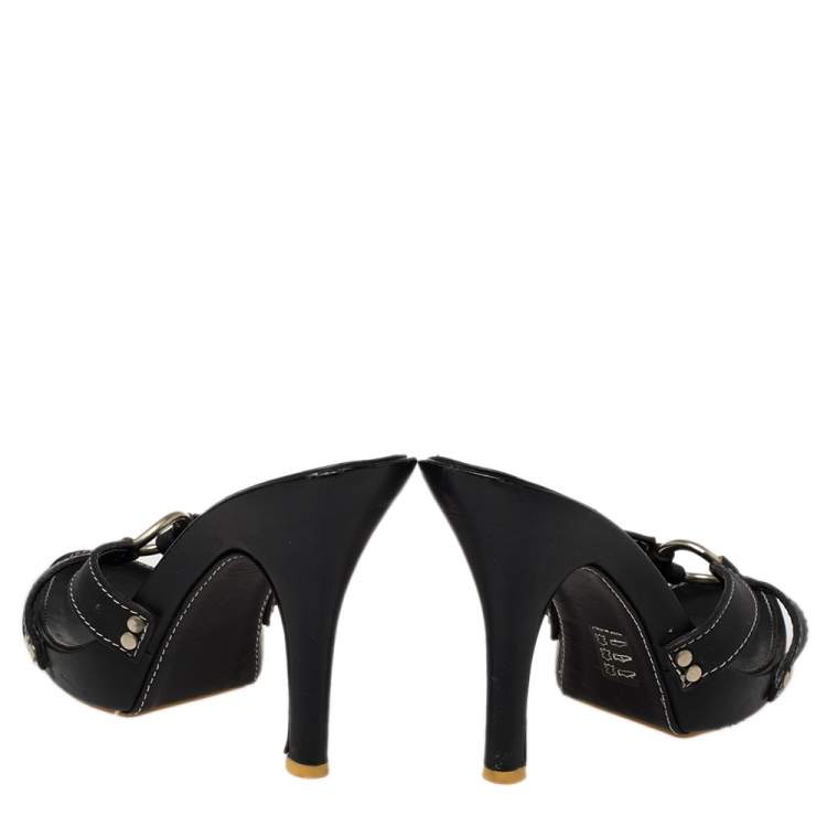 Pre Owned Giuseppe Zanotti Black Leather Strappy Slide Sandals Size 37