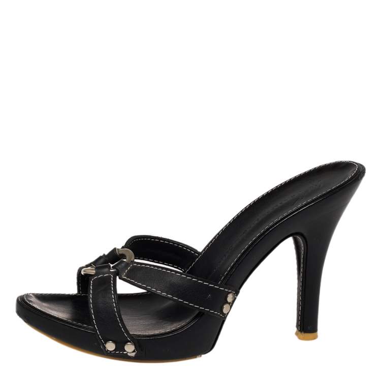 Pre Owned Giuseppe Zanotti Black Leather Strappy Slide Sandals Size 37