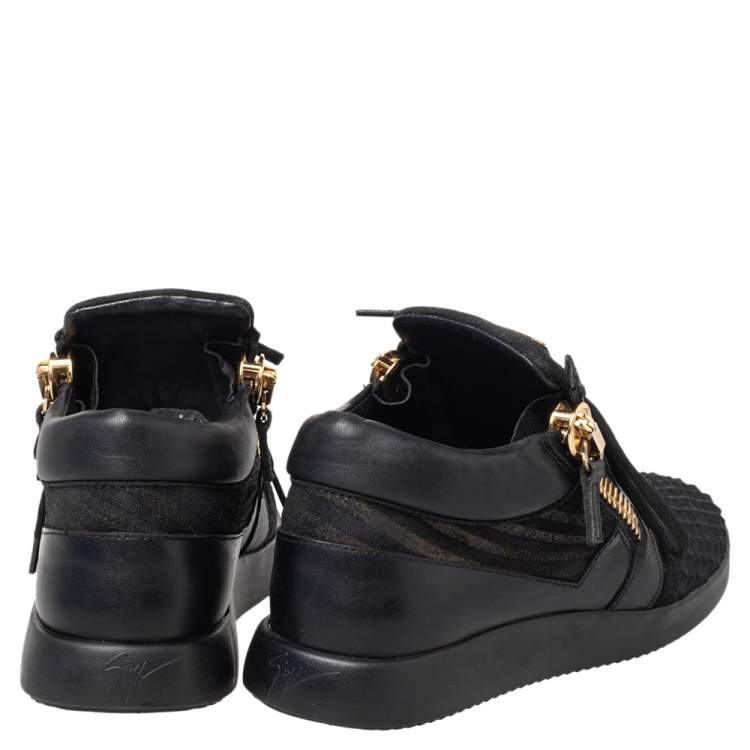 Pre Owned Giuseppe Zanotti Black Suede And Leather Low Top Sneakers Size 37