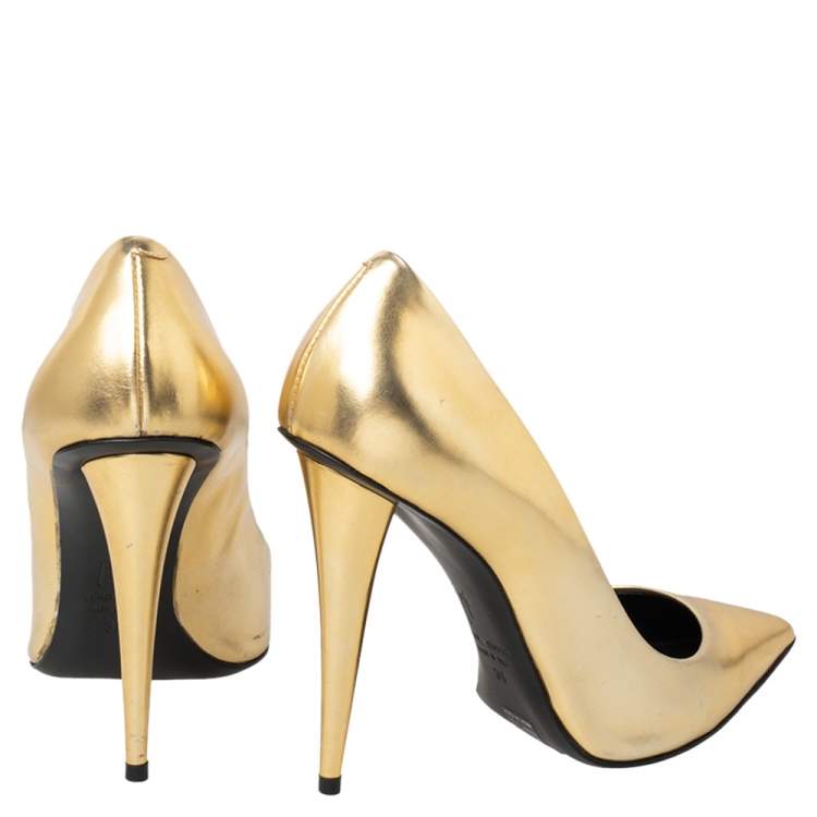 Pre Owned Giuseppe Zanotti Gold Leather Pointed Toe Pumps Size 38