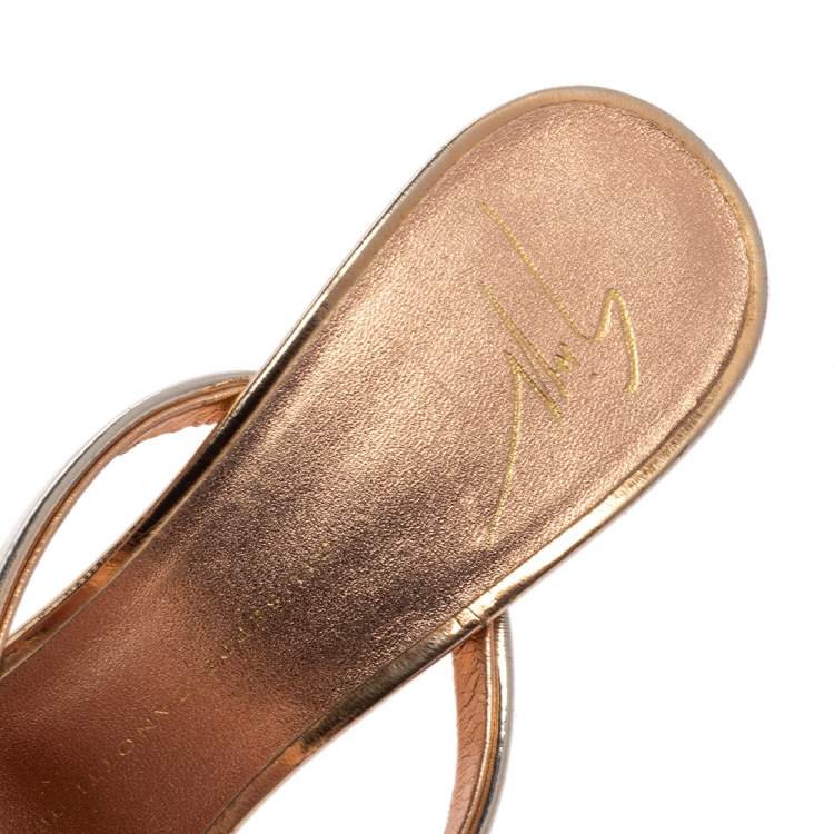 Pre Owned Giuseppe Zanotti Metallic Rose Gold Leather Open Toe Slides Size 36