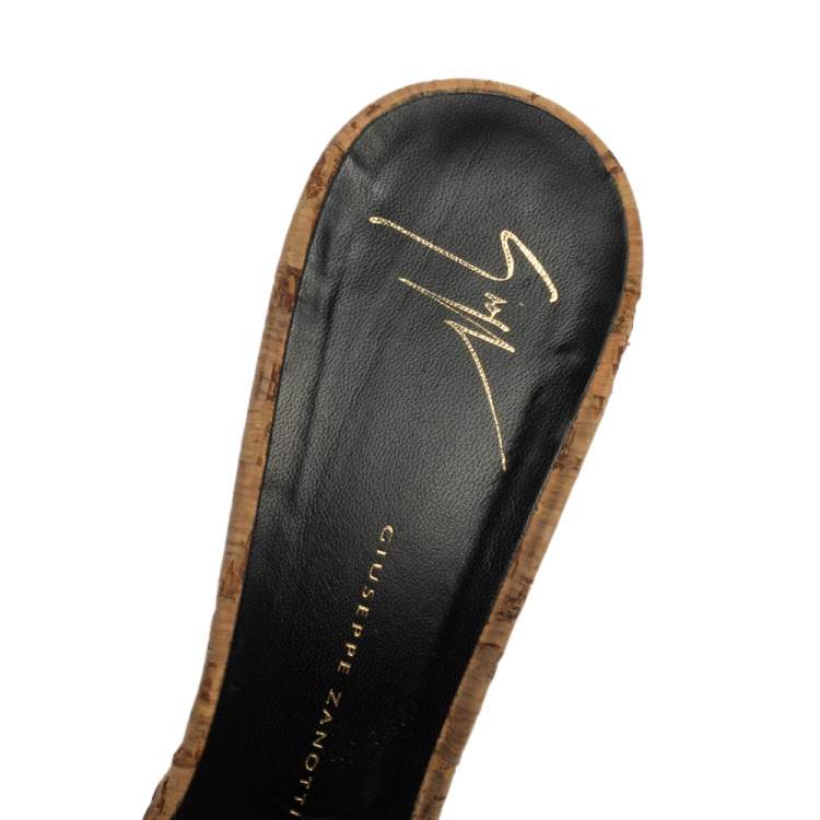 Pre Owned Giuseppe Zanotti Silver Leather Peep Toe Slide Sandals Size 40