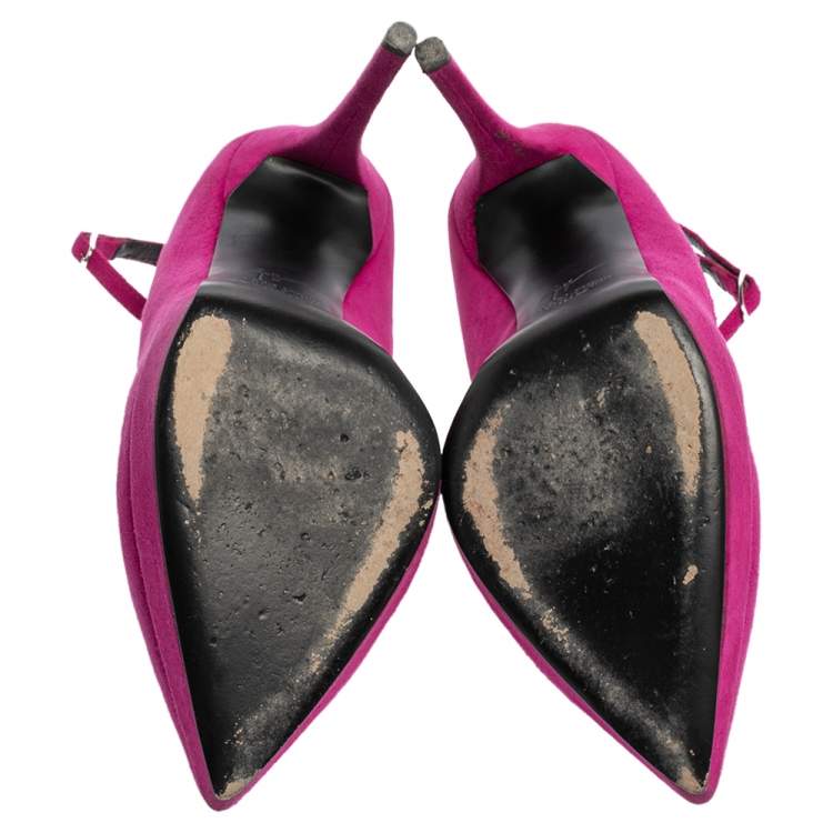 Pre Owned Giuseppe Zanotti Pink Suede Ankle Strap Platform Pointed Toe Pumps Size 38.5