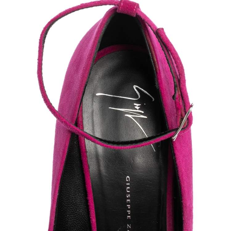 Pre Owned Giuseppe Zanotti Pink Suede Ankle Strap Platform Pointed Toe Pumps Size 38.5