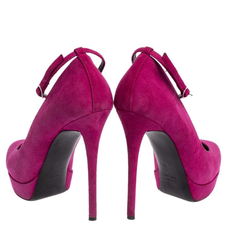 Pre Owned Giuseppe Zanotti Pink Suede Ankle Strap Platform Pointed Toe Pumps Size 38.5