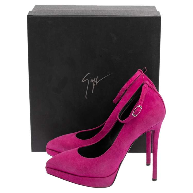 Pre Owned Giuseppe Zanotti Pink Suede Ankle Strap Platform Pointed Toe Pumps Size 38.5