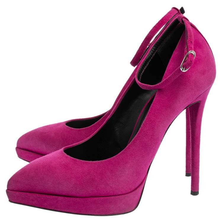 Pre Owned Giuseppe Zanotti Pink Suede Ankle Strap Platform Pointed Toe Pumps Size 38.5