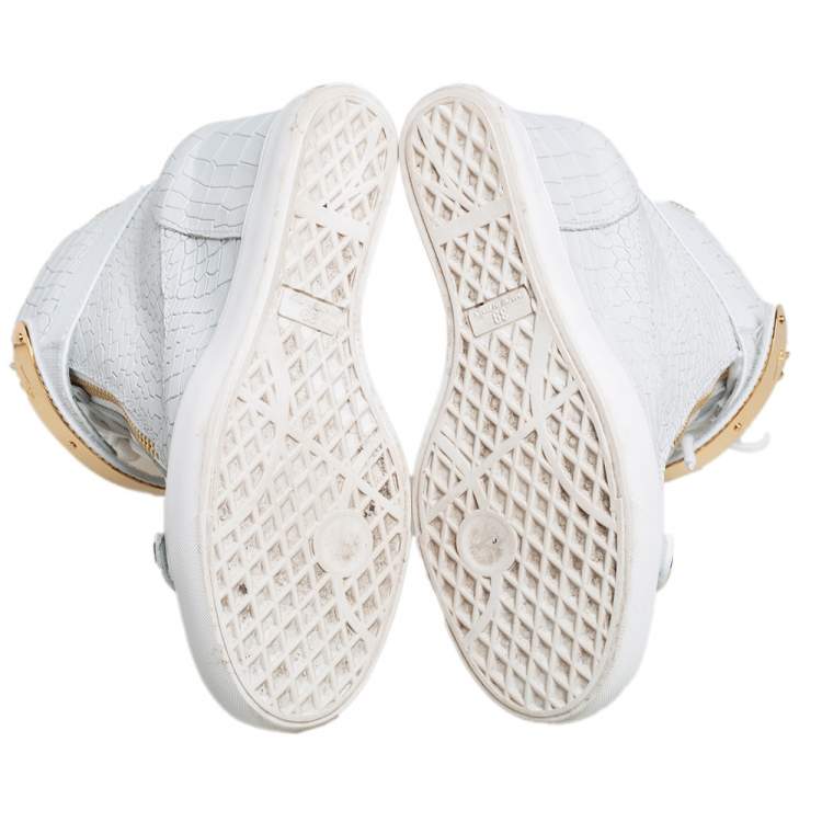 مملوكة مسبقًا Giuseppe Zanotti White Croc Embossed Leather Lorenz Wedge High Top Sneakers Size 39