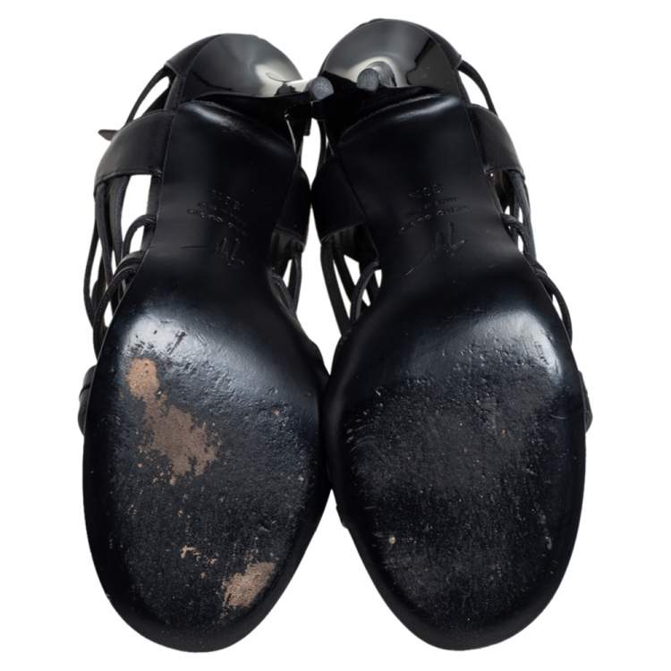 Pre Owned Giuseppe Zanotti Black Leather Strappy Open Toe Sandals Size 38.5