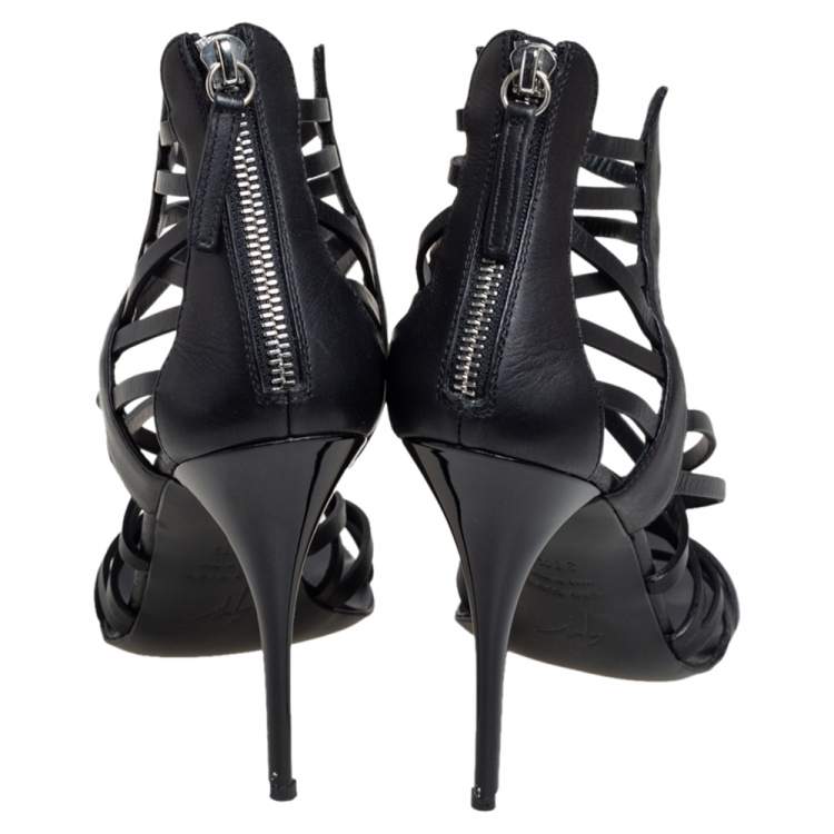 Pre Owned Giuseppe Zanotti Black Leather Strappy Open Toe Sandals Size 38.5
