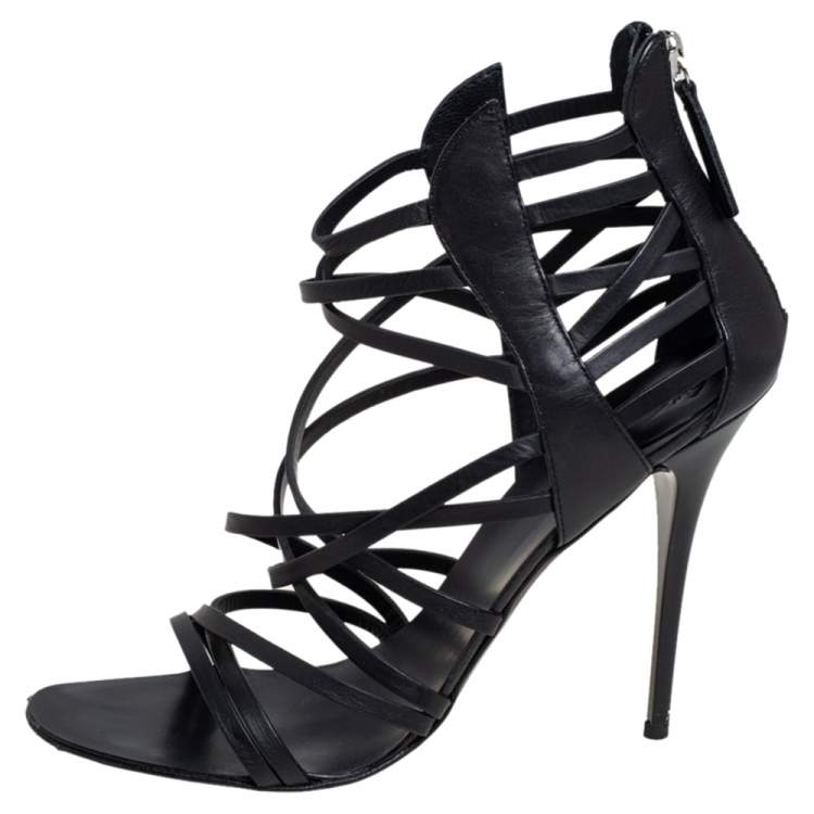 Pre Owned Giuseppe Zanotti Black Leather Strappy Open Toe Sandals Size 38.5