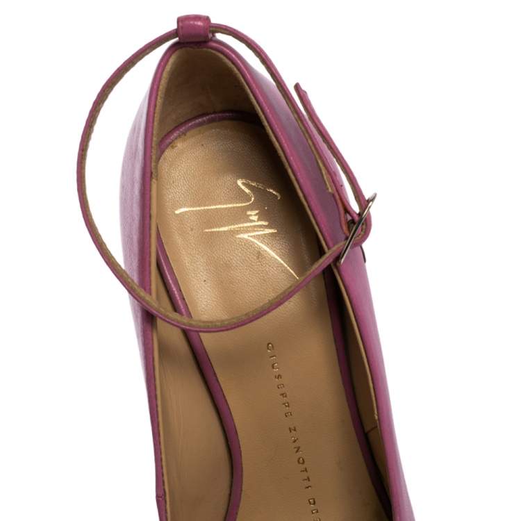 Pre Owned Giuseppe Zanotti Lilac Leather Monro Ankle Strap Peep Toe Platform Pumps Size 36