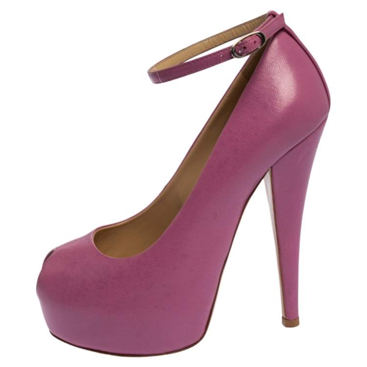 Pre Owned Giuseppe Zanotti Lilac Leather Monro Ankle Strap Peep Toe Platform Pumps Size 36
