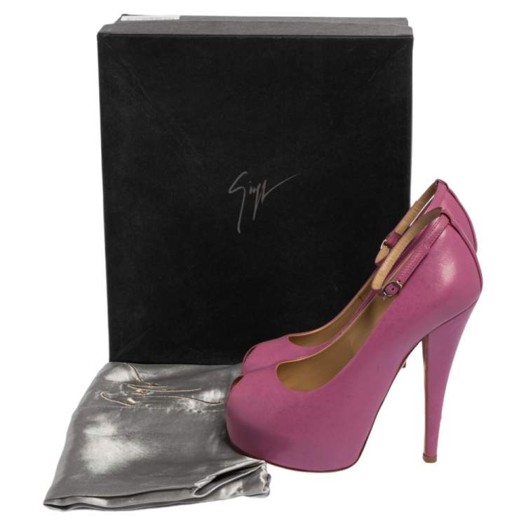 Pre Owned Giuseppe Zanotti Lilac Leather Monro Ankle Strap Peep Toe Platform Pumps Size 36