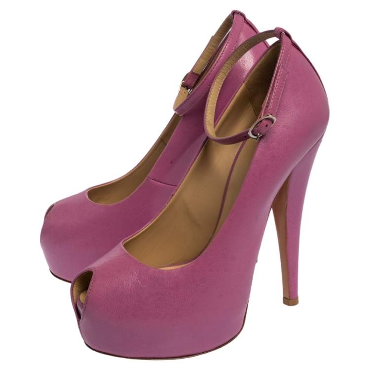 Pre Owned Giuseppe Zanotti Lilac Leather Monro Ankle Strap Peep Toe Platform Pumps Size 36