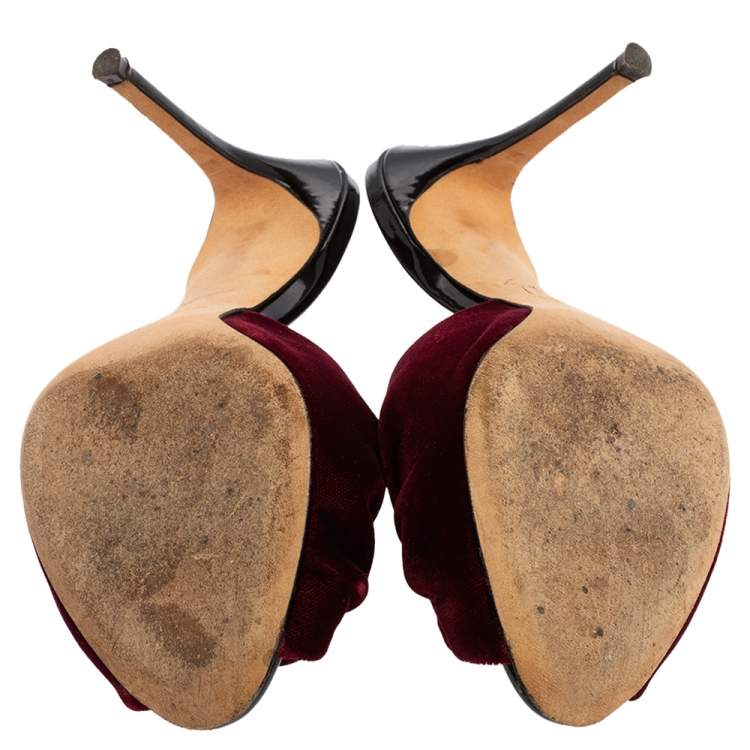 Pre Owned Giuseppe Zanotti Burgundy Velvet Knot Slide Sandals Size 36