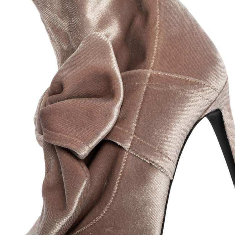 Pre Owned Giuseppe Zanotti Beige Velvet Bow Ankle Boots Size 37