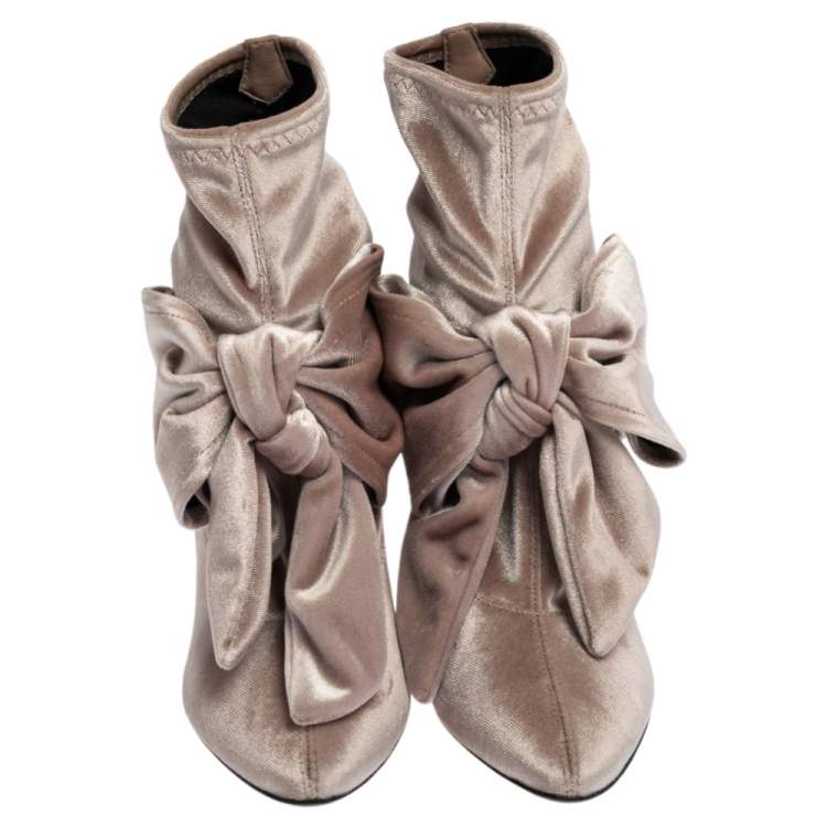 Pre Owned Giuseppe Zanotti Beige Velvet Bow Ankle Boots Size 37