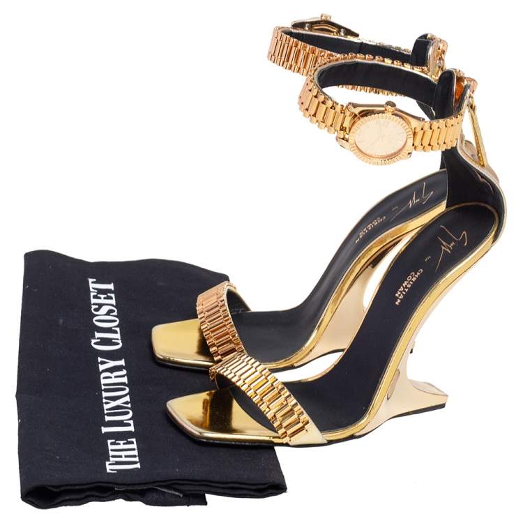 Pre Owned Giuseppe Zanotti Gold Leather Gzxcowan Ankle Strap Sandals Size 37