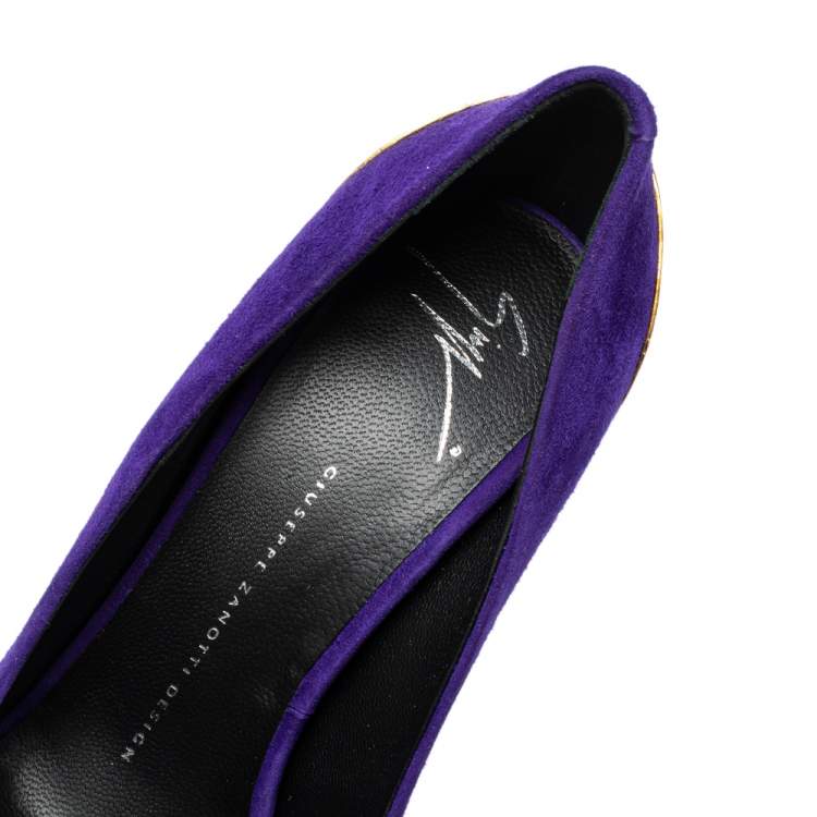 مملوكة مسبقًا Giuseppe Zanotti Blue Suede Nana Metal Peep Toe Pumps Size 39