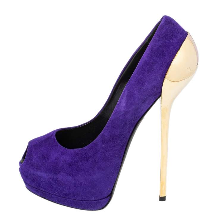 مملوكة مسبقًا Giuseppe Zanotti Blue Suede Nana Metal Peep Toe Pumps Size 39