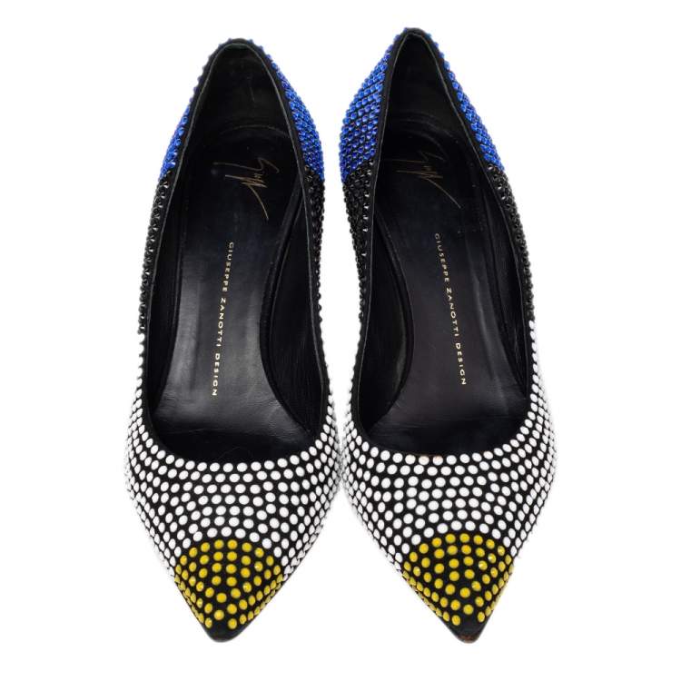 Pre Owned Giuseppe Zanotti Multicolor Suede Crystal Embellished Pointed Toe Pumps Size 40