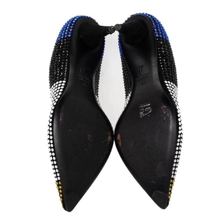 Pre Owned Giuseppe Zanotti Multicolor Suede Crystal Embellished Pointed Toe Pumps Size 40