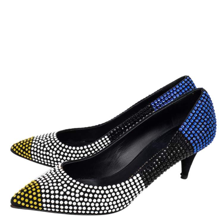 Pre Owned Giuseppe Zanotti Multicolor Suede Crystal Embellished Pointed Toe Pumps Size 40