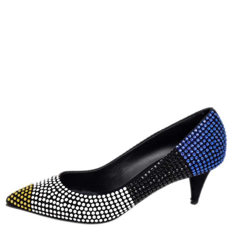 Pre Owned Giuseppe Zanotti Multicolor Suede Crystal Embellished Pointed Toe Pumps Size 40