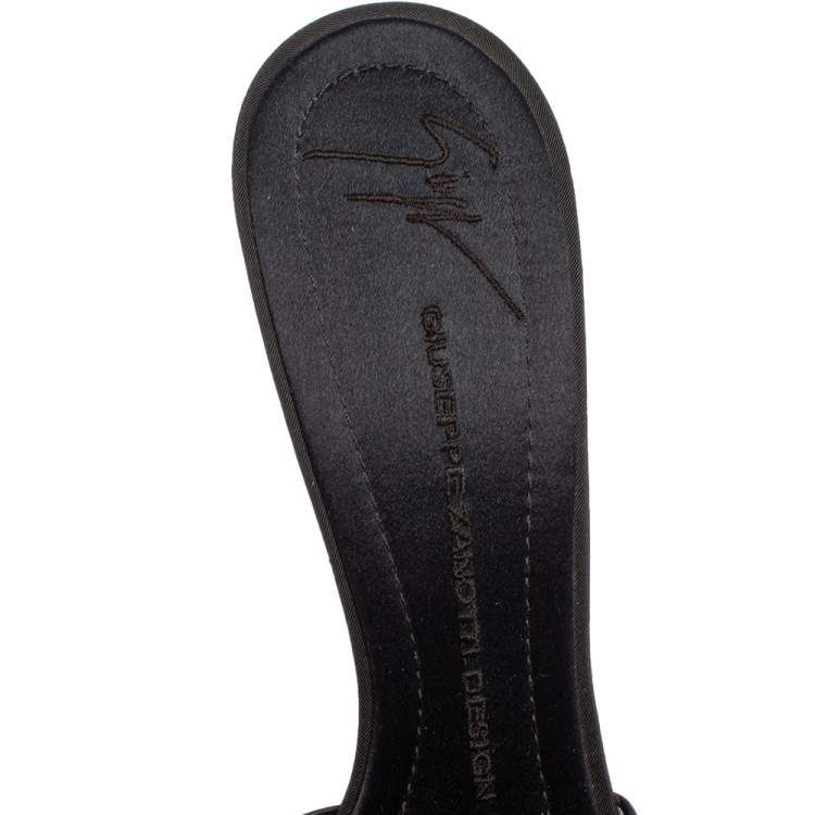 Pre Owned Giuseppe Zanotti Blue Satin Crystal Embellished Peep Toe Mule Sandals Size 40