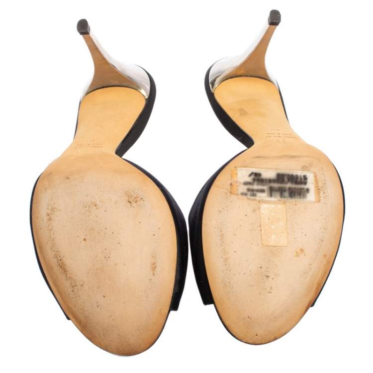 Pre Owned Giuseppe Zanotti Blue Satin Crystal Embellished Peep Toe Mule Sandals Size 40