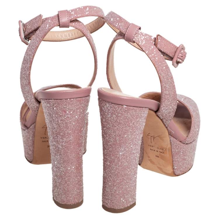 Pre Owned Giuseppe Zanotti Pink Fabric Sequin Embellished Lavinia Sandals Size 38