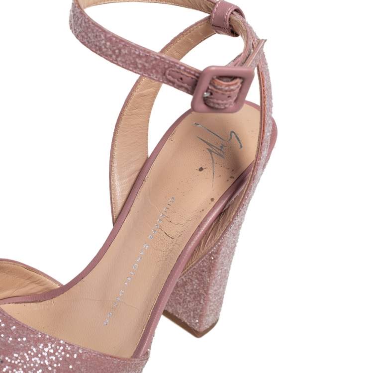 Pre Owned Giuseppe Zanotti Pink Fabric Sequin Embellished Lavinia Sandals Size 38