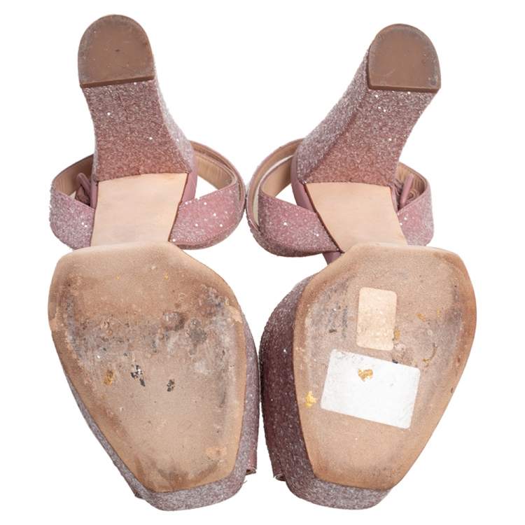 Pre Owned Giuseppe Zanotti Pink Fabric Sequin Embellished Lavinia Sandals Size 38