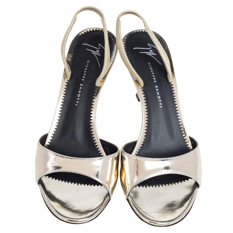 Pre Owned Giuseppe Zanotti Metallic Gold Leather Slingback Sandals Size 36.5