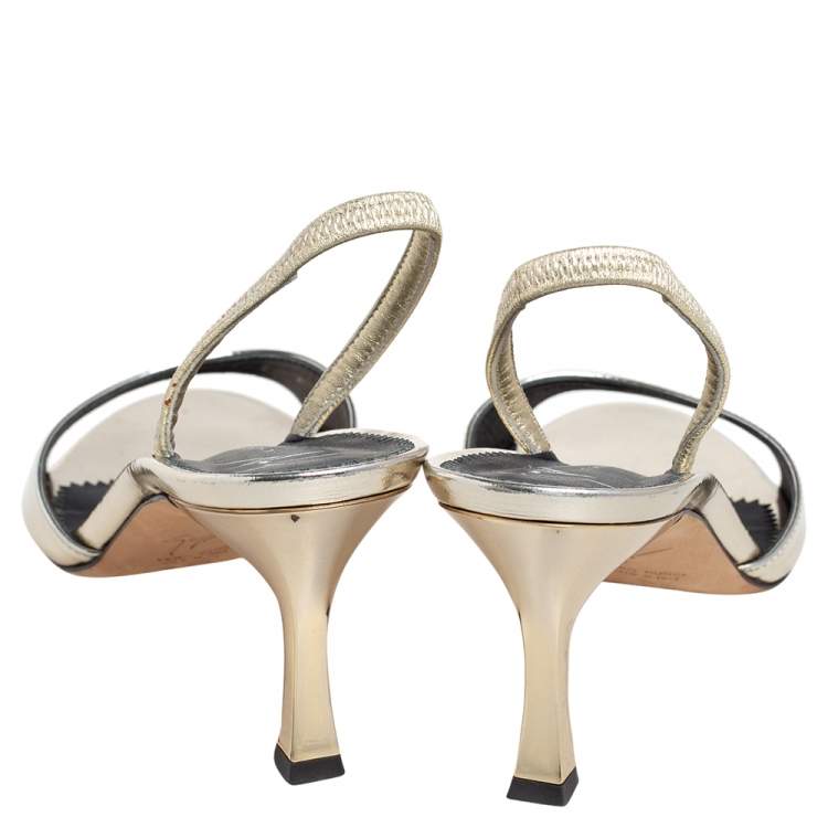Pre Owned Giuseppe Zanotti Metallic Gold Leather Slingback Sandals Size 36.5